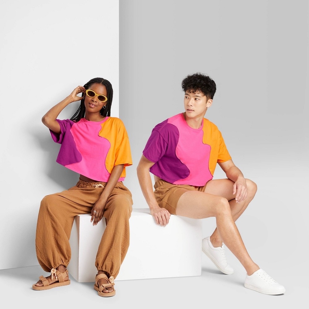 Short Sleeve Unisex Cropped Boxy T-Shirt - Wild Fable™ Colorblock